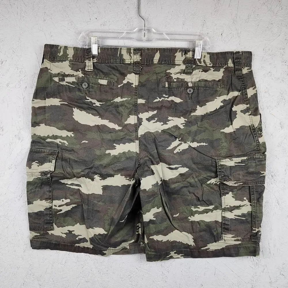 George Cargo Shorts Mens 46 Green Camo Stretch Big & Tall Army Pockets Casual